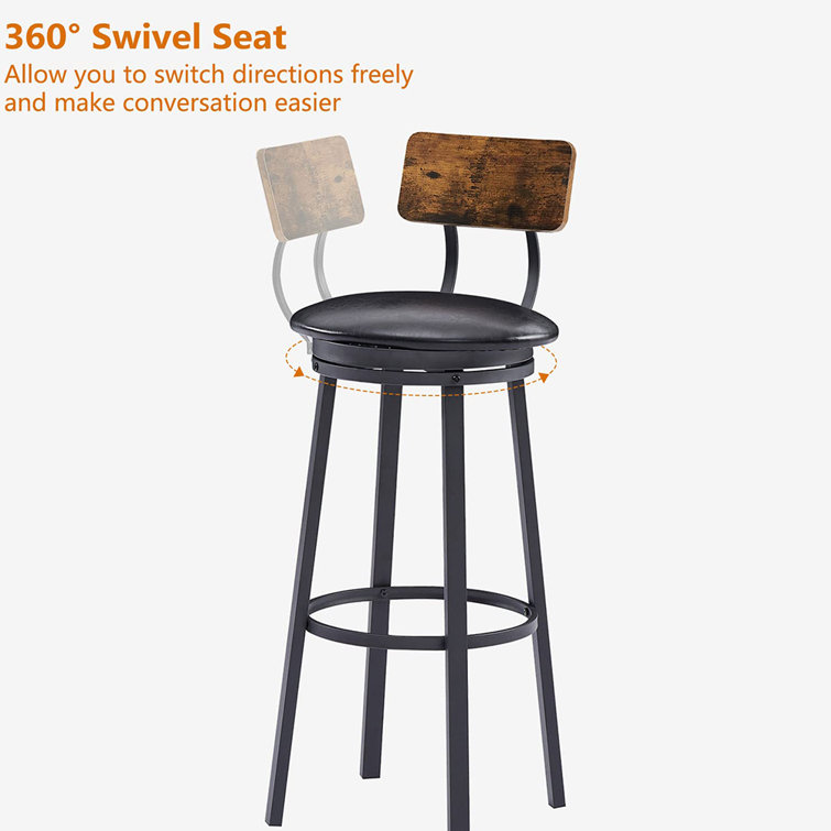 Guiliano Swivel PU Bar Stools Industrial Barstools with Back Oval Wooden Seat Metal Bar Chairs